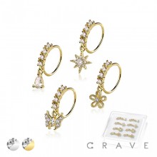 8PCS OF ASSORTED CZ DANGLE 316L SURGICAL STEEL O-RING NOSE HOOP BOX